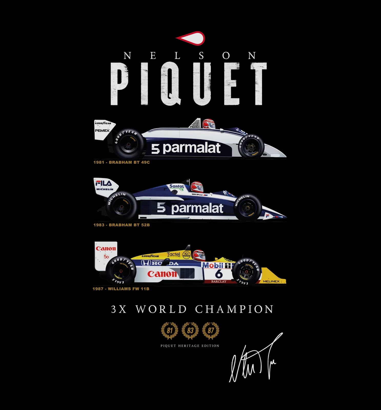 Camiseta Nelson Piquet 3X World F1 Champion